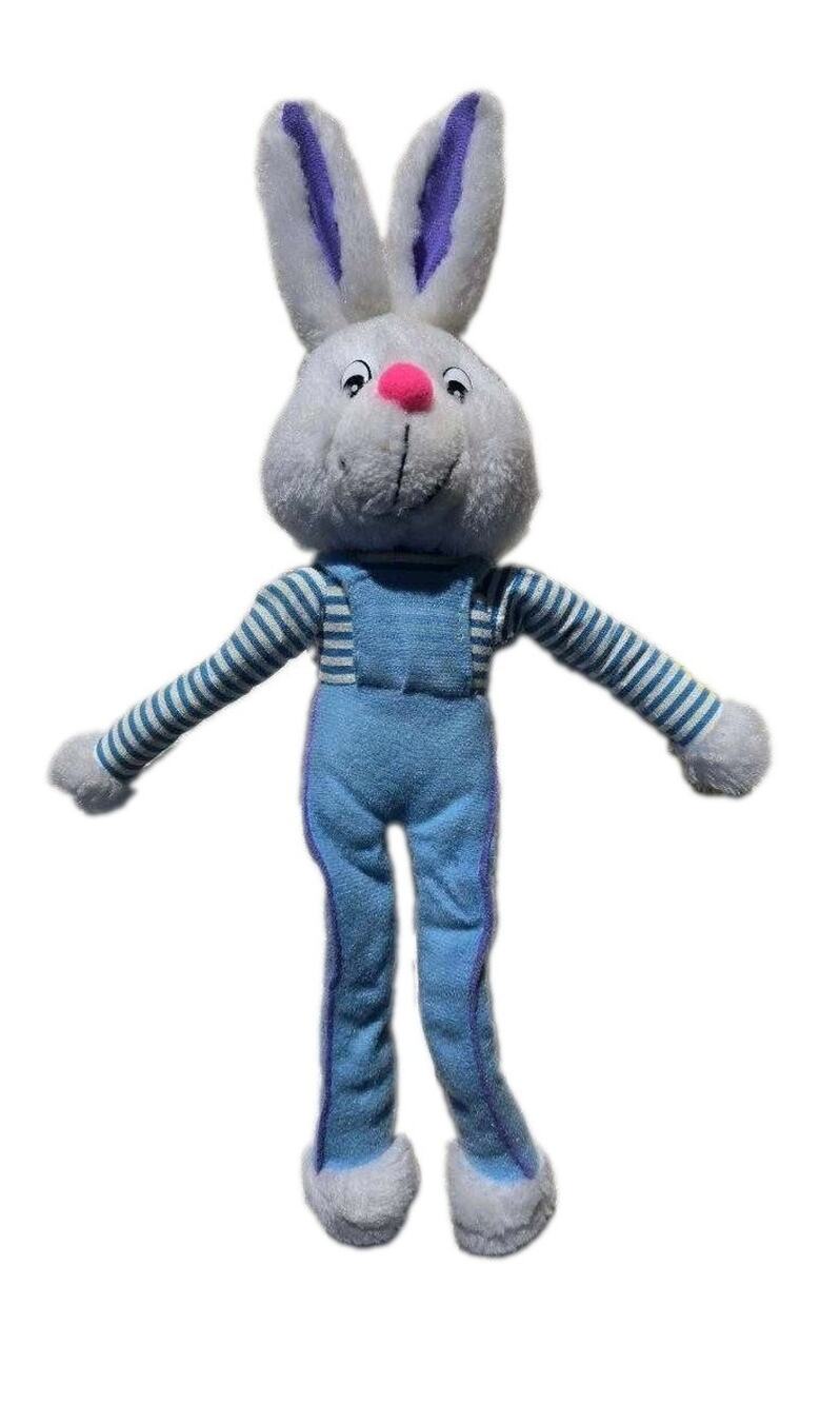 Our Own Import Inc. 1984 Rabbit Plush Doll Blue and White Overalls 16in